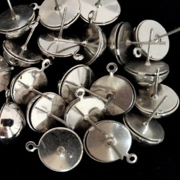 40 EAR DROPS Silver color Round Stud LOT Earring Jewelry Making DIY New - Picture 7 of 9